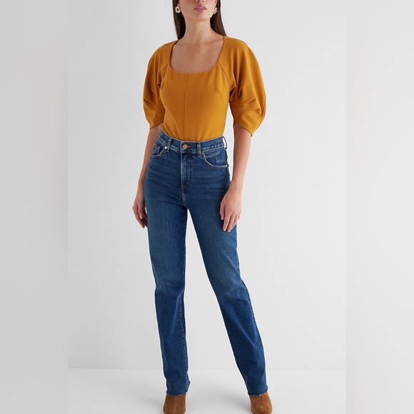 Express Fitted Ponte Square Neck Puff Sleeve Bodysuit in Size Small - Picture 12 of 12